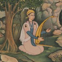 A Fine Painting After the Mogul Folio: King Bahram Gur Sees a Herd of Deer Mesmerized by Dilaram’s Music, North India, 20th Century