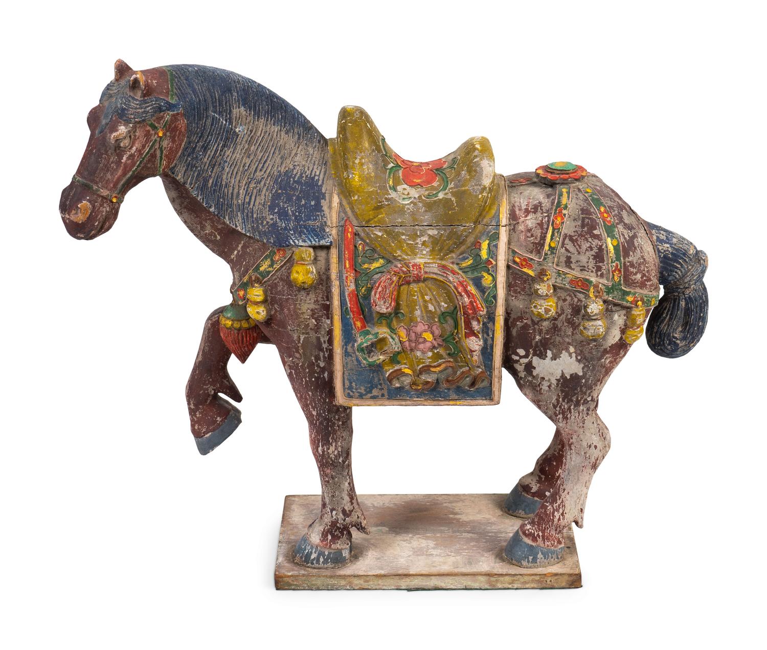 A Chinese Tang Style Polychrome Wood Horse — 20TH CENTURY