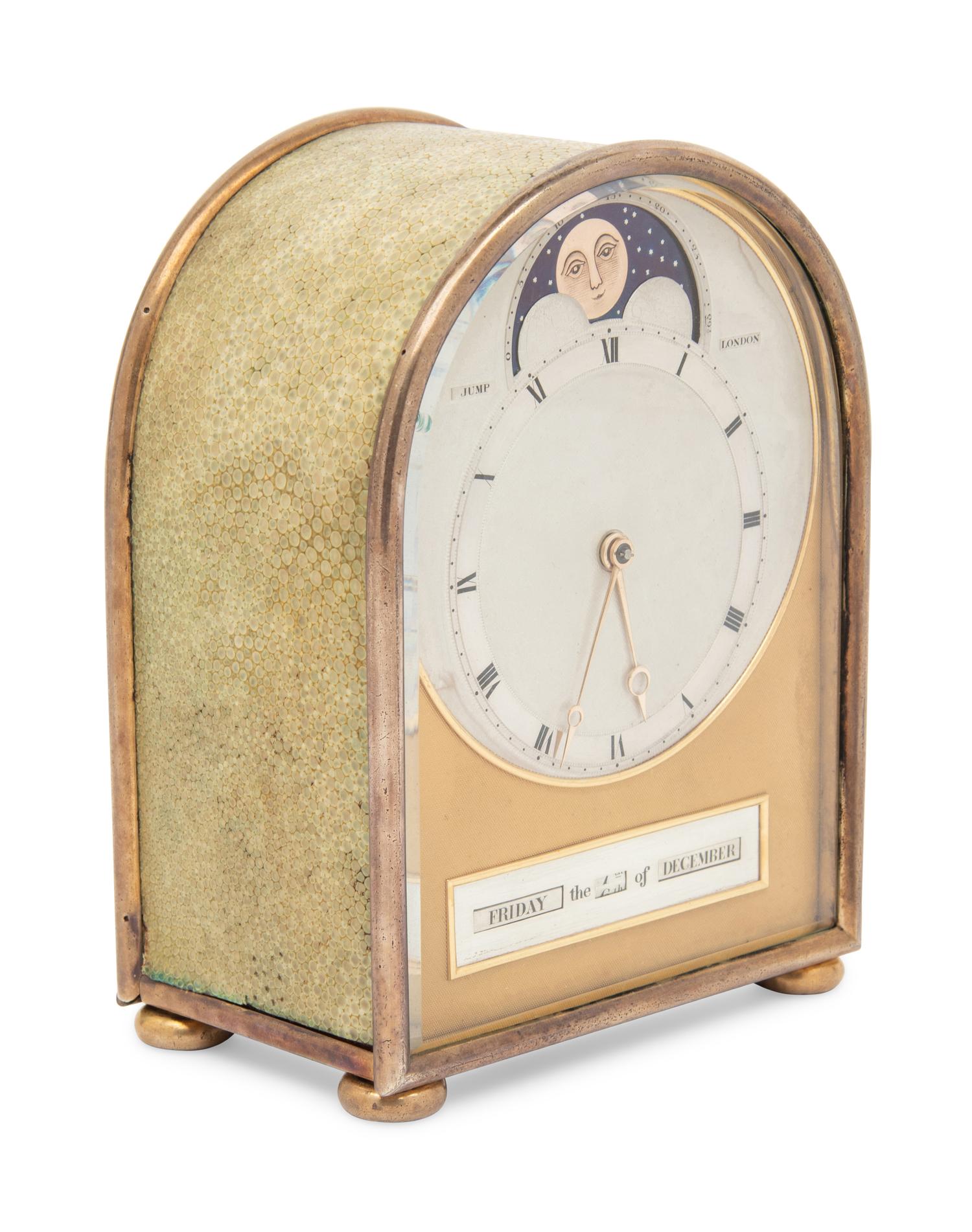 An Edwardian Silver-Plate Mounted Shagreen Travel Clock