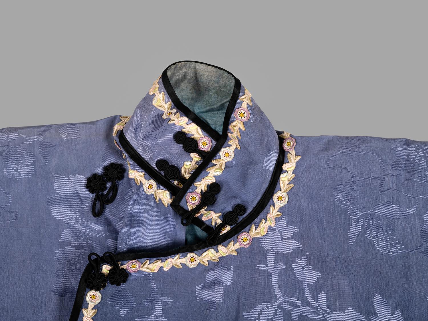 A Chinese Blue Ground Woven Silk Lady's Robe
