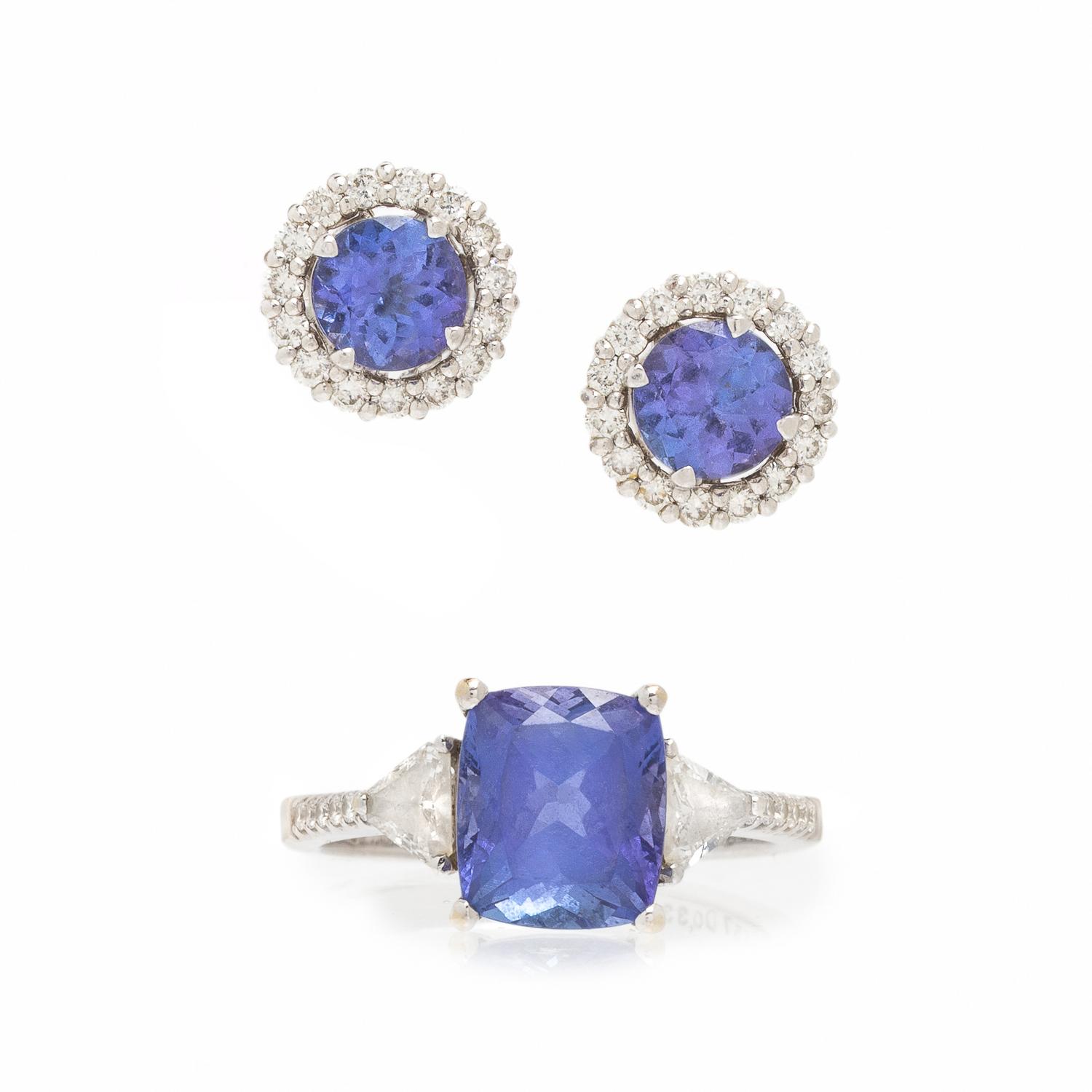 Tanzanite and Diamond Ring and Earrings