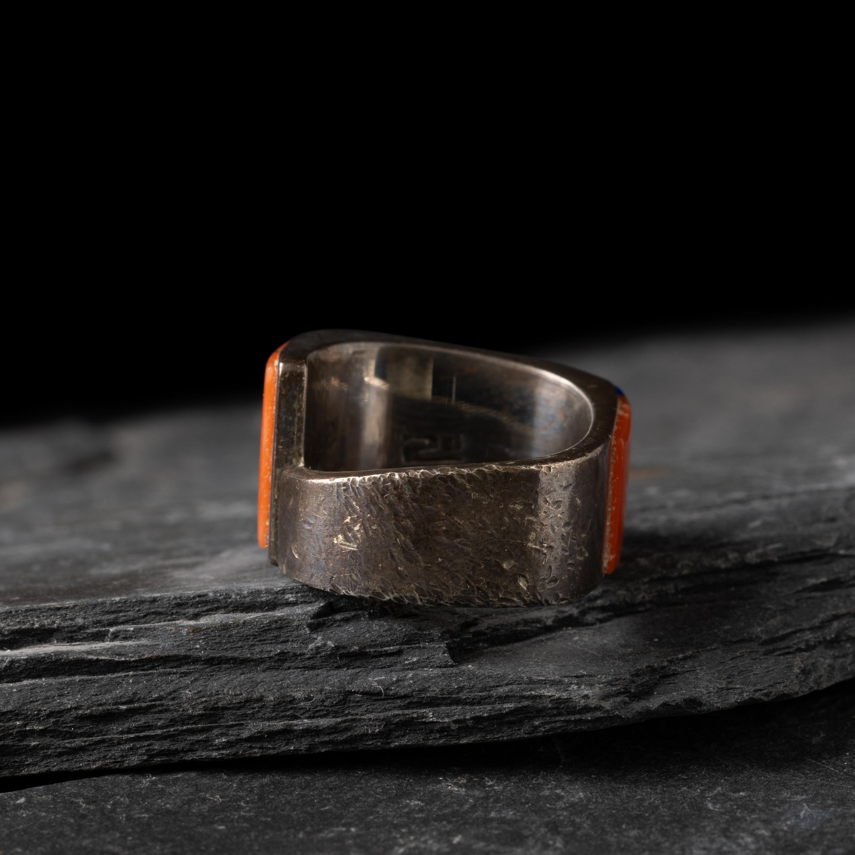Richard Chavez (San Felipe, b. 1949) — Silver, Coral, and Lapis Ring