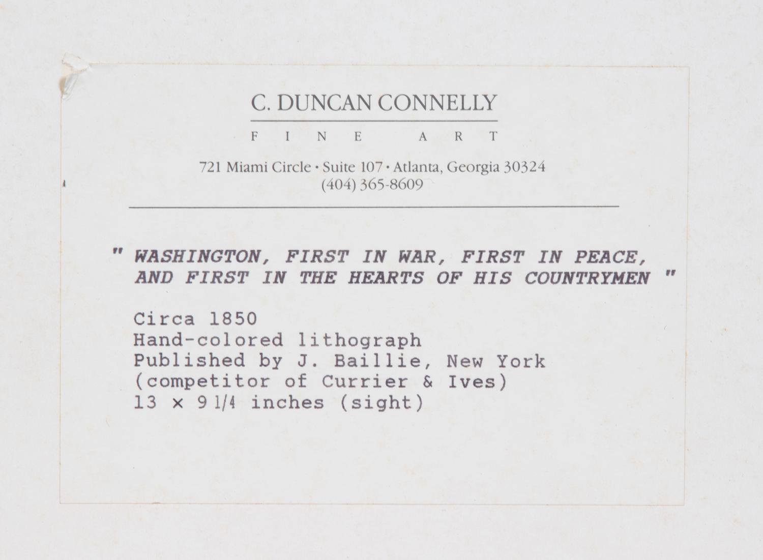 Washington, First in War, First in Peace, and First in the Hearts of His Countrymen — circa 1850