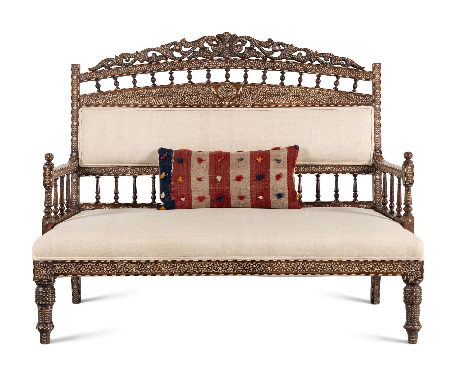 A Levantine Bone-Inlaid Walnut Settee