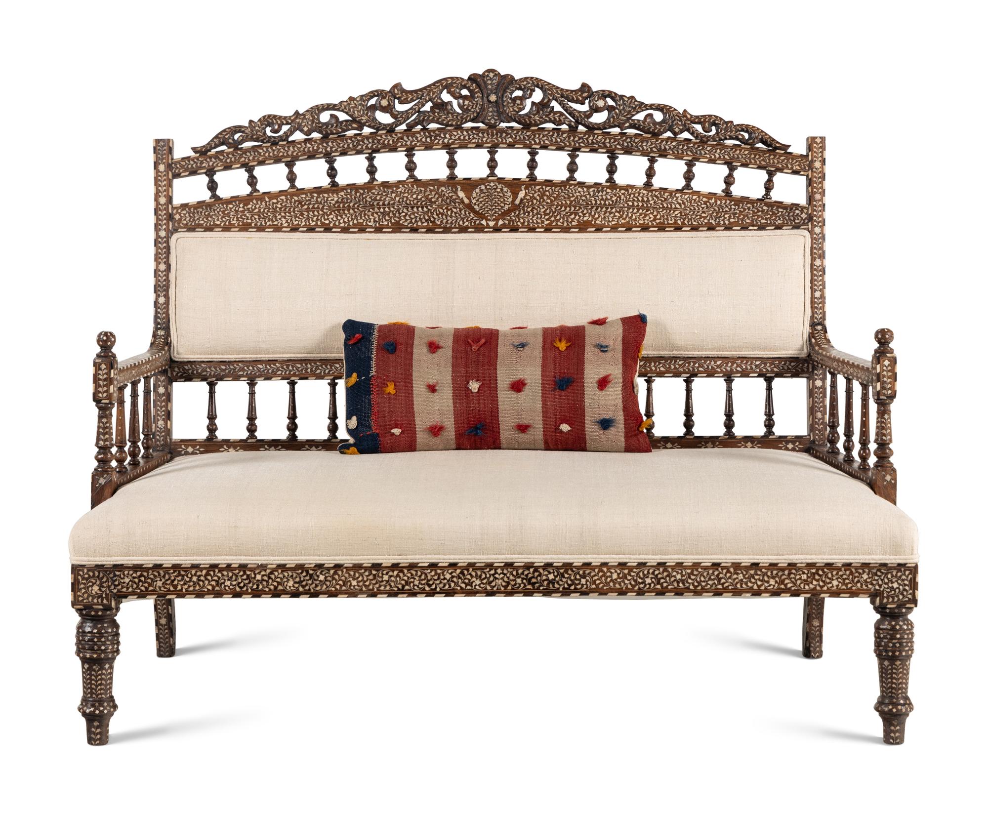 A Levantine Bone-Inlaid Walnut Settee