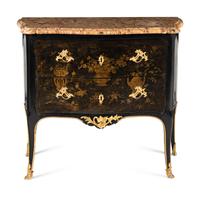 A Louis XV Gilt Bronze Mounted Lacquer Marble-Top Commode