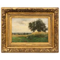 French School 19th century — Landscape with Tree, Kneeling Woman and Dog
