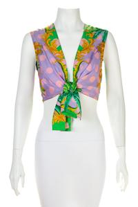 A Gianni Versace Leather Embellished Vest with Silk Tie Front, Size 40.