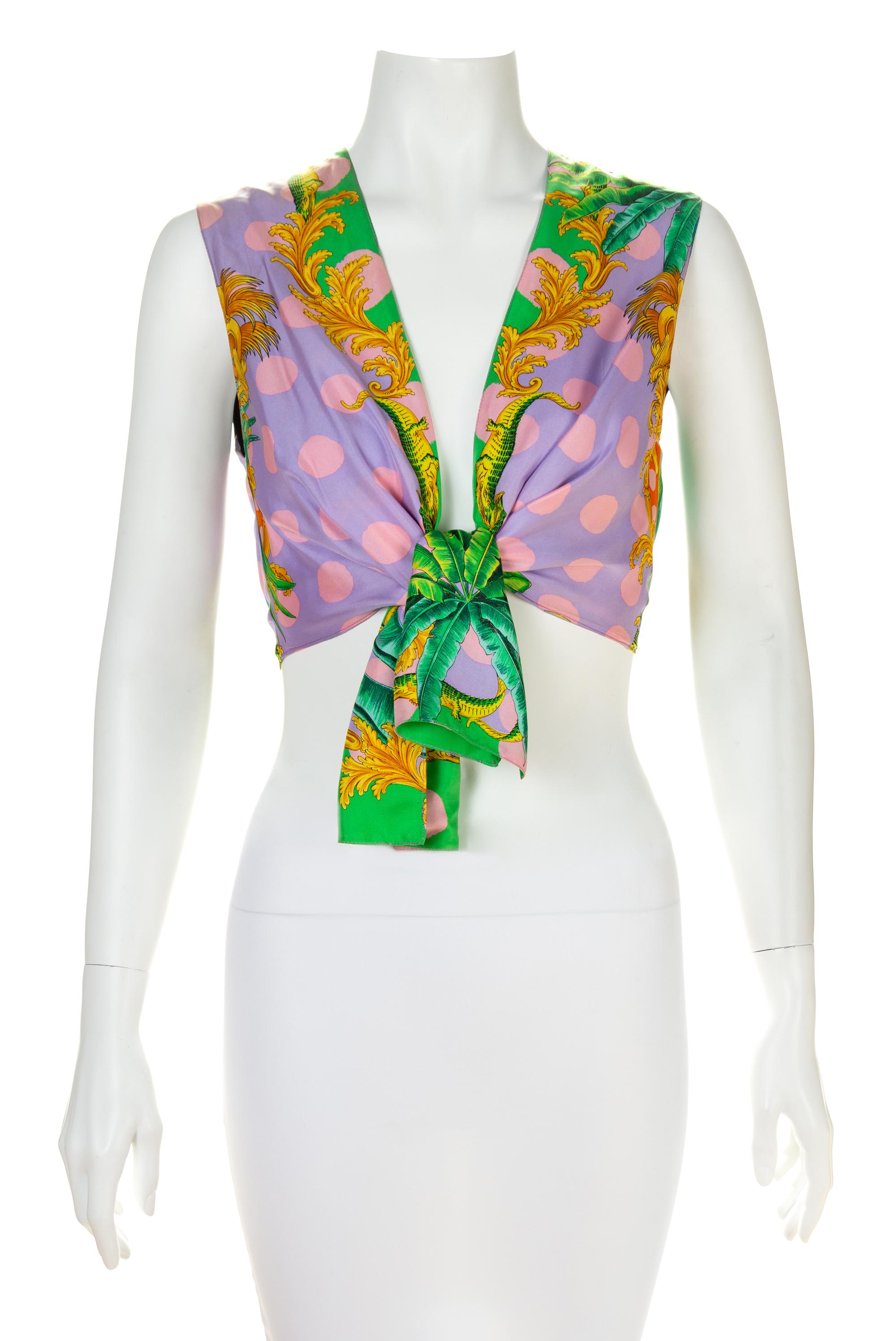 A Gianni Versace Leather Embellished Vest with Silk Tie Front, Size 40.
