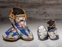 Sioux Beaded Hide Moccasins, with Fully Beaded Child's Pair