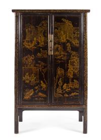 A Pair of Chinese Export Lacquered Cabinets Height 78 3/4 x width 46 1/4 x depth 20 1/2 inches. — 20TH CENTURY