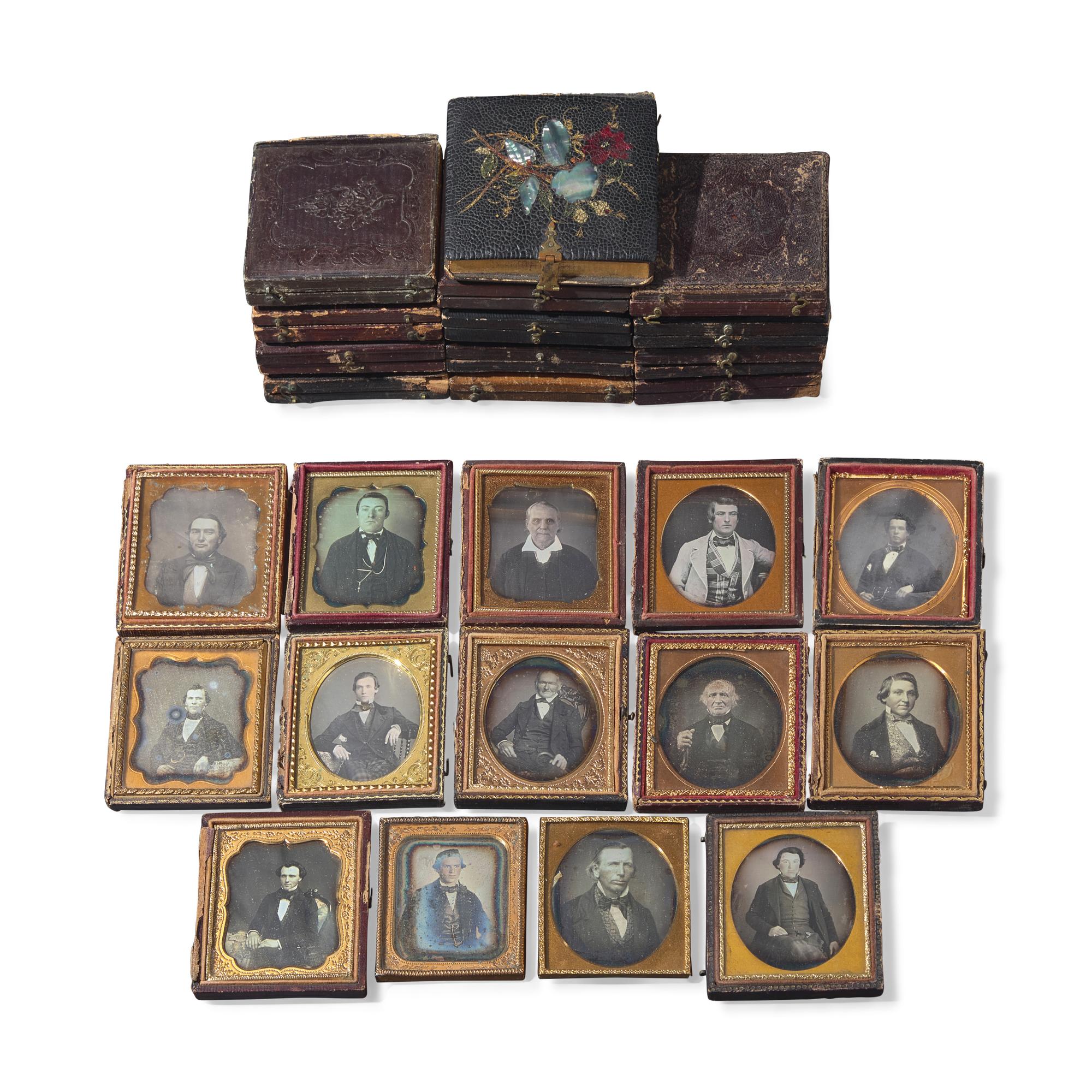 [Early Photography] Group of 22 Sixth Plate Daguerreotypes of Men