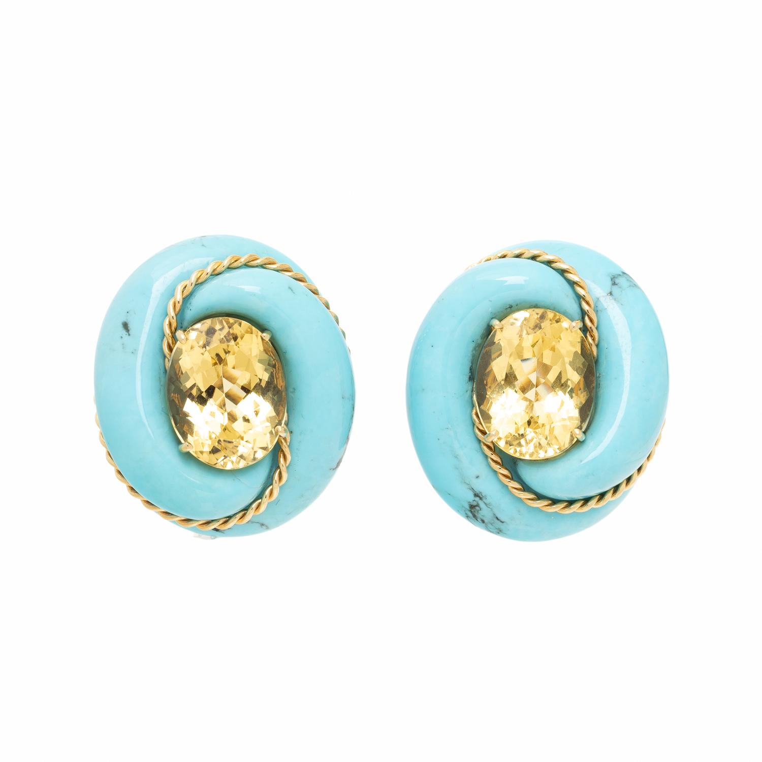 VALENTIN MAGRO, TURQUOISE, CITRINE, AND YELLOW GOLD EARRINGS