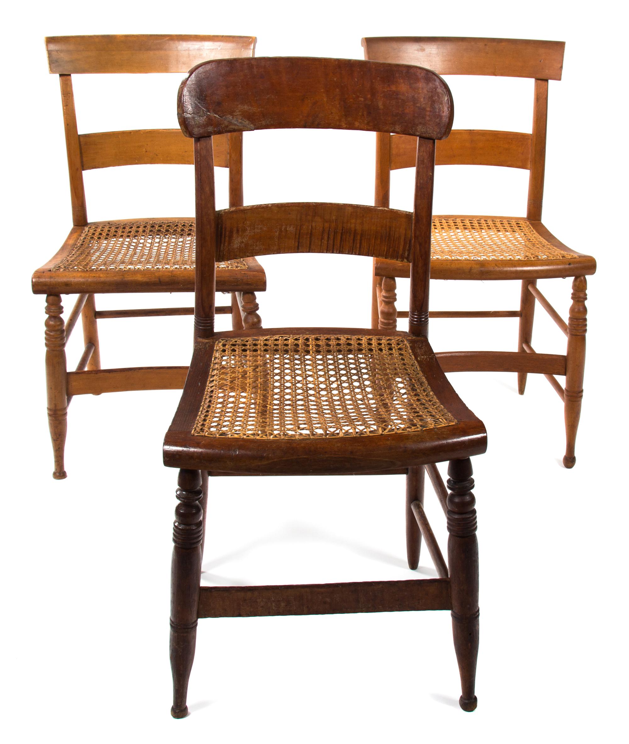 An Assembled Group of Three Side Chairs Height of tallest 36 inches. — 20TH CENTURY