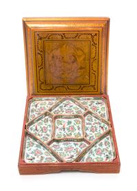 A Set of Nine Chinese Export Rose Canton Porcelain Sweetmeat Dishes Height of box 4 1/8 x width 13 1/4 x depth 13 1/4 inches. — LATE 19TH/EARLY 20TH CENTURY