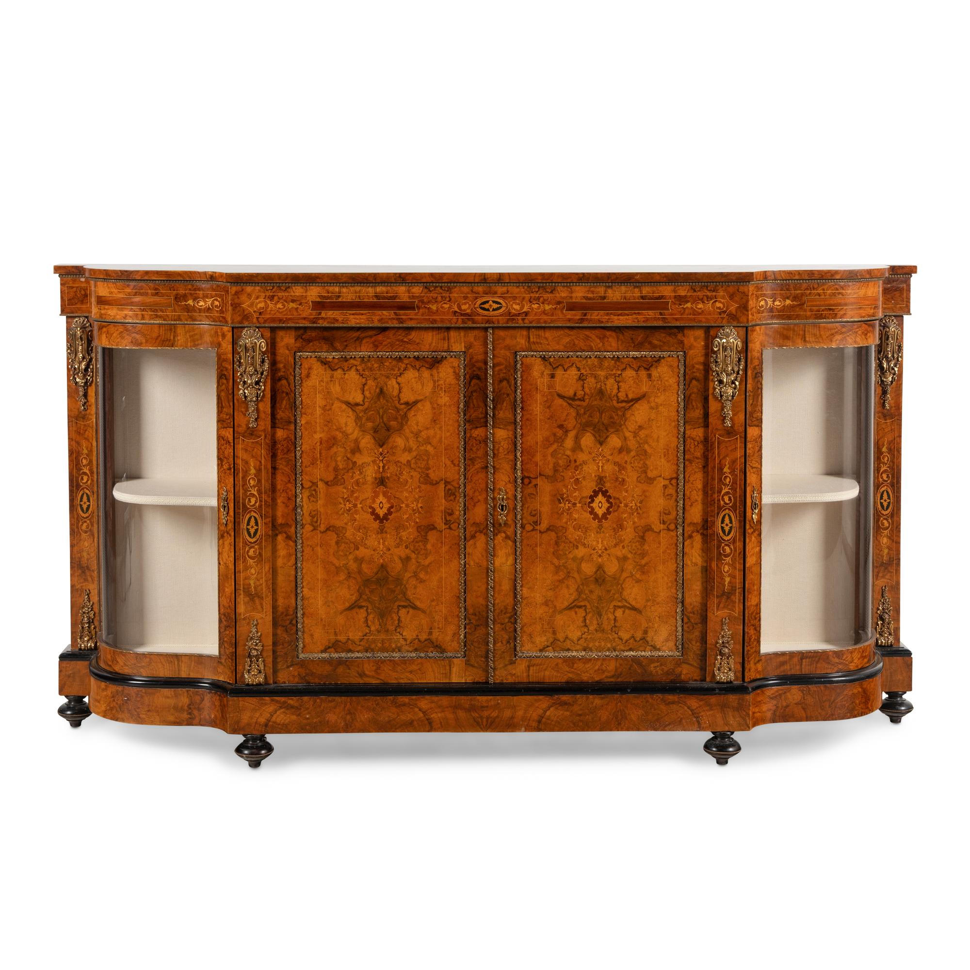 An English Walnut, Marquetry and Gilt Bronze Mounted Console Cabinet