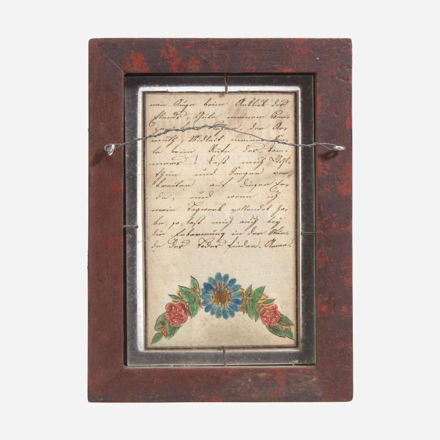 An unusual Fraktur drawing with Christian devotional text 19th century