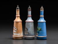 Three Paint Decorated Barber Bottles