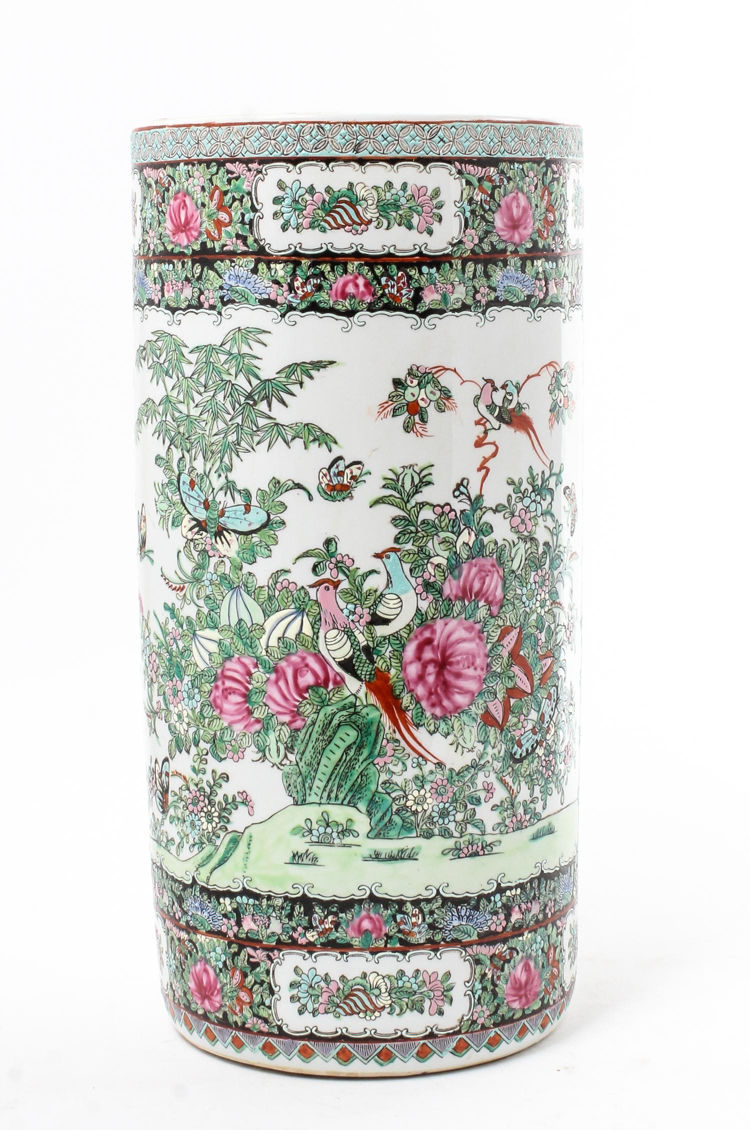 A Chinese Export Canton Porcelain Umbrella Stand Height 18 inches. — 20TH CENTURY