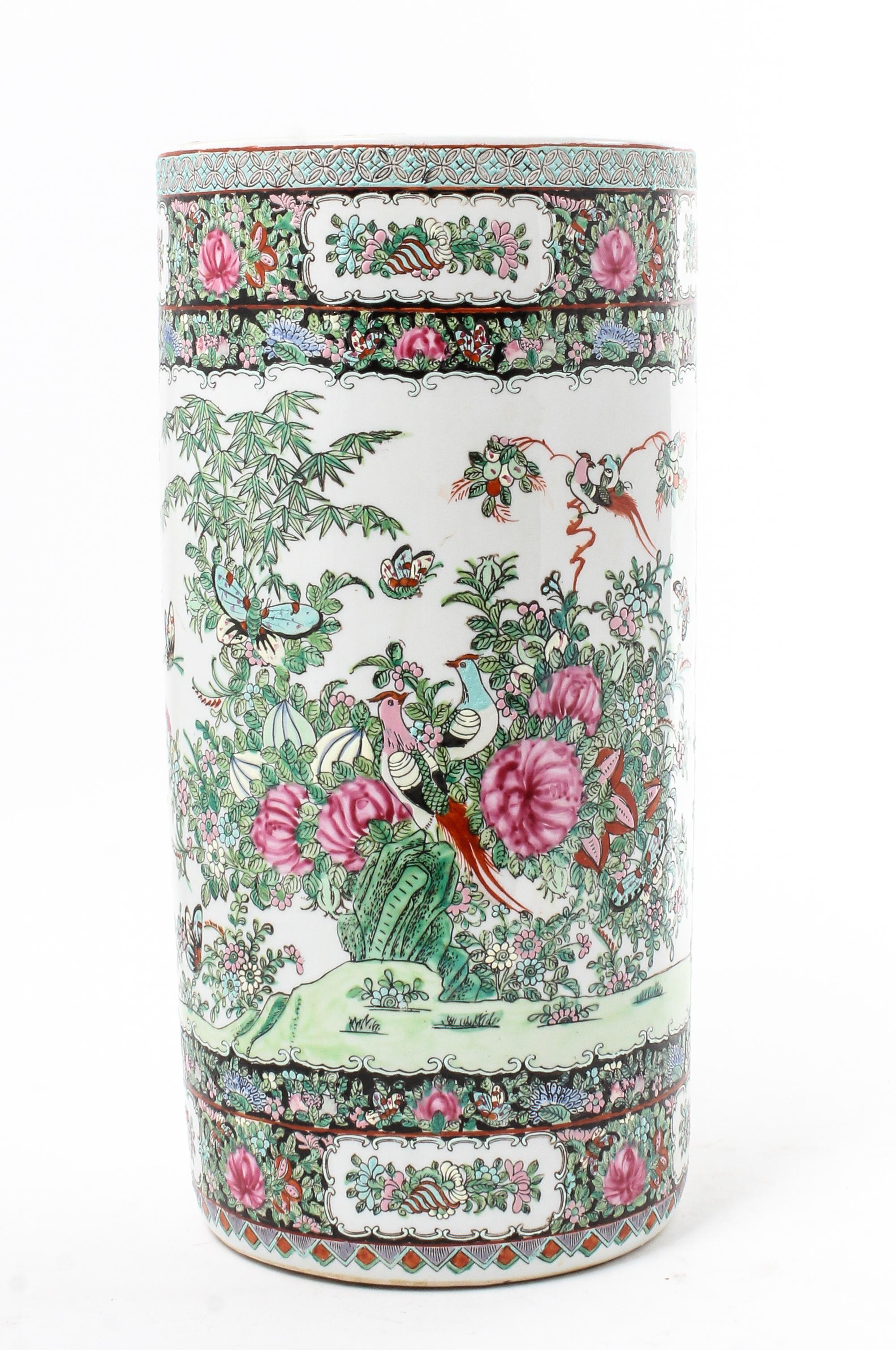 A Chinese Export Canton Porcelain Umbrella Stand Height 18 inches. — 20TH CENTURY