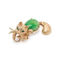 YELLOW GOLD AND GEMSTONE CAT BROOCH