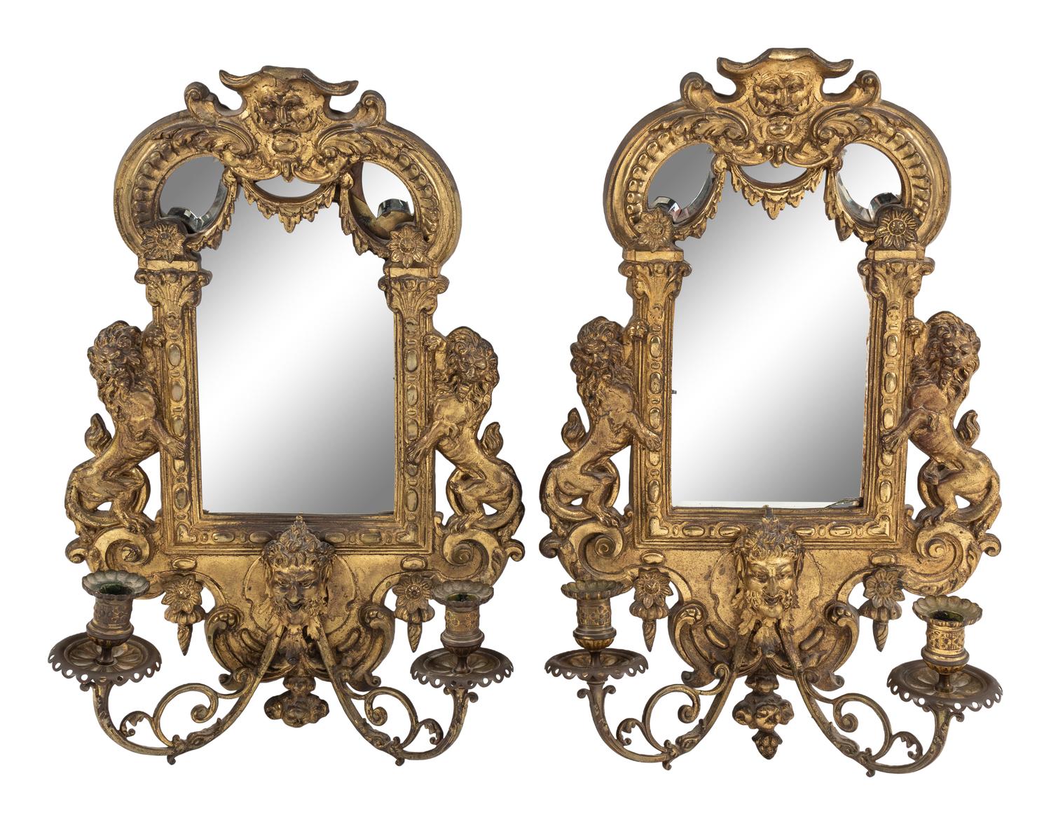 A Pair of Neoclassical Gilt Bronze Girandole Mirrors