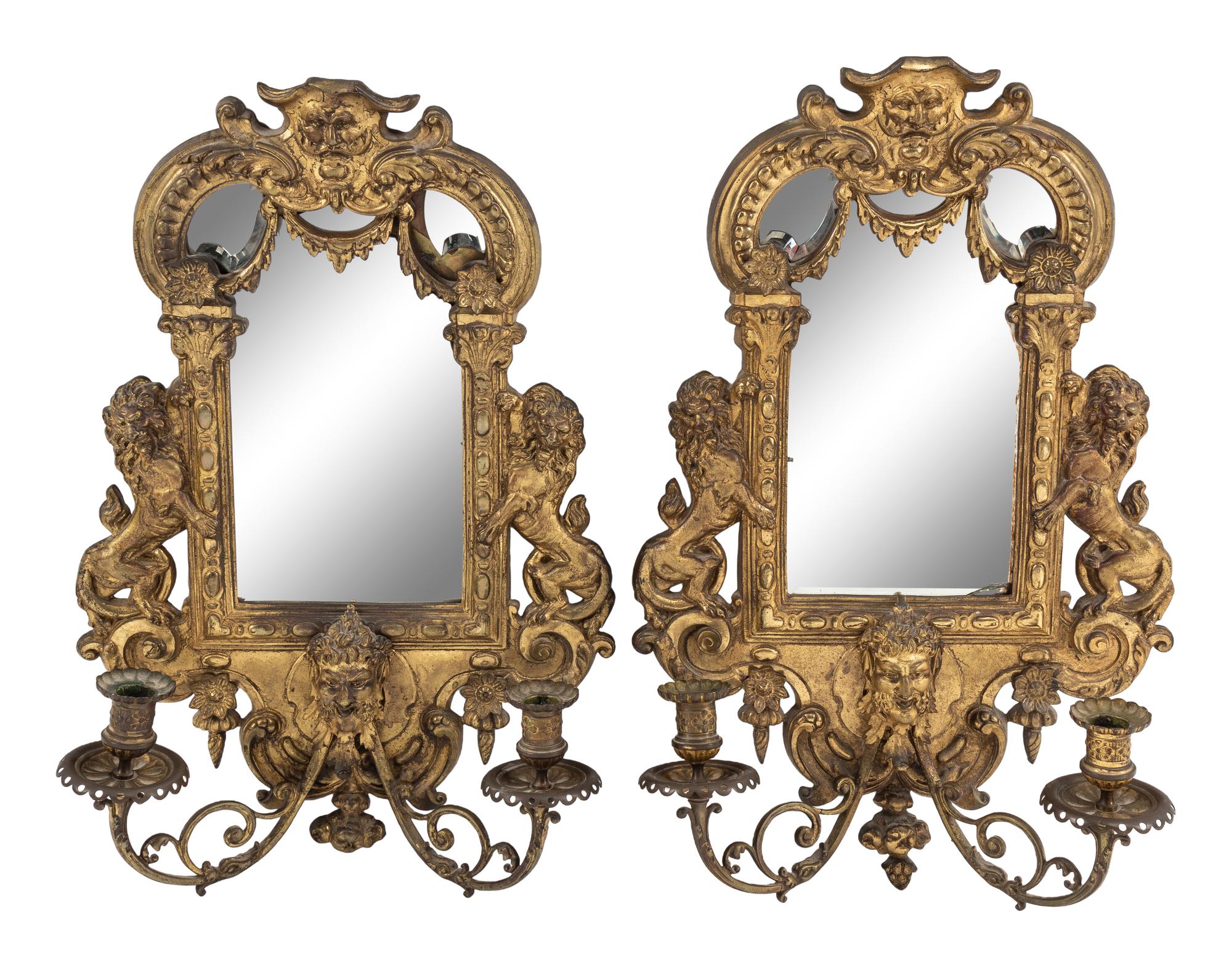 A Pair of Neoclassical Gilt Bronze Girandole Mirrors