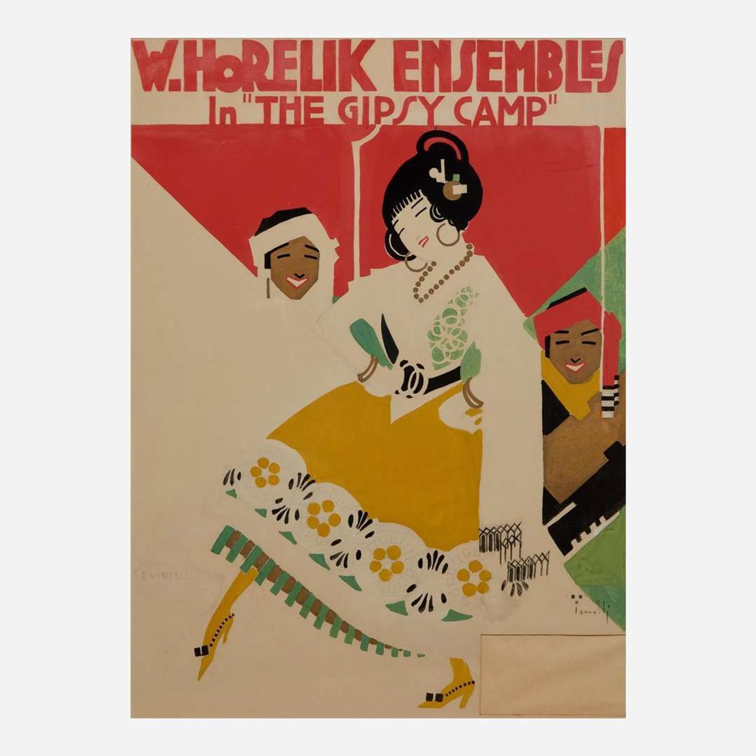 Alfonso Iannelli (American/Italian, 1888-1965) Original Maquette for “W. Horelik Ensembles in ‘The Gipsy Camp’” Poster