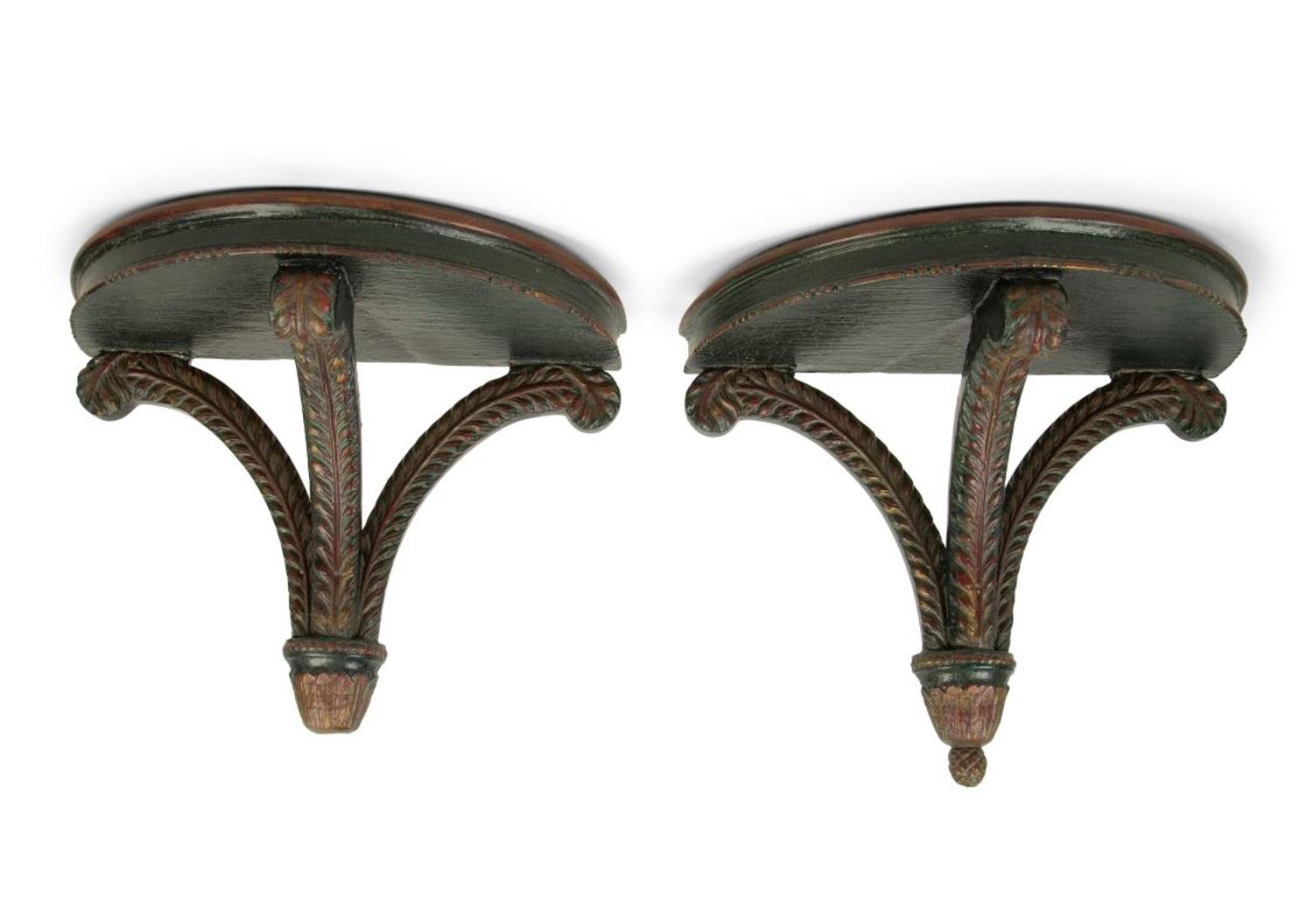 A Pair of Regency Style Black and Gilt Decorated Wall Brackets — 19TH/20TH CENTURY