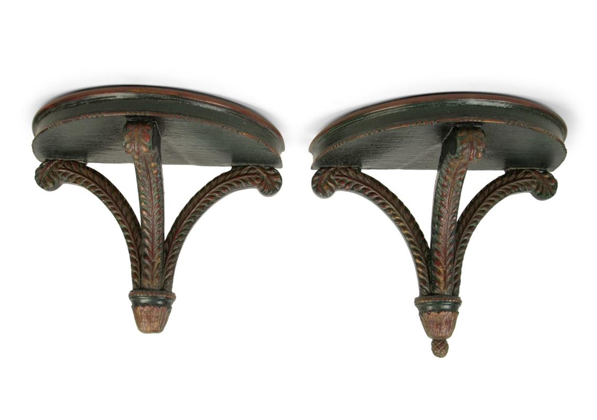 A Pair of Regency Style Black and Gilt Decorated Wall Brackets — 19TH/20TH CENTURY