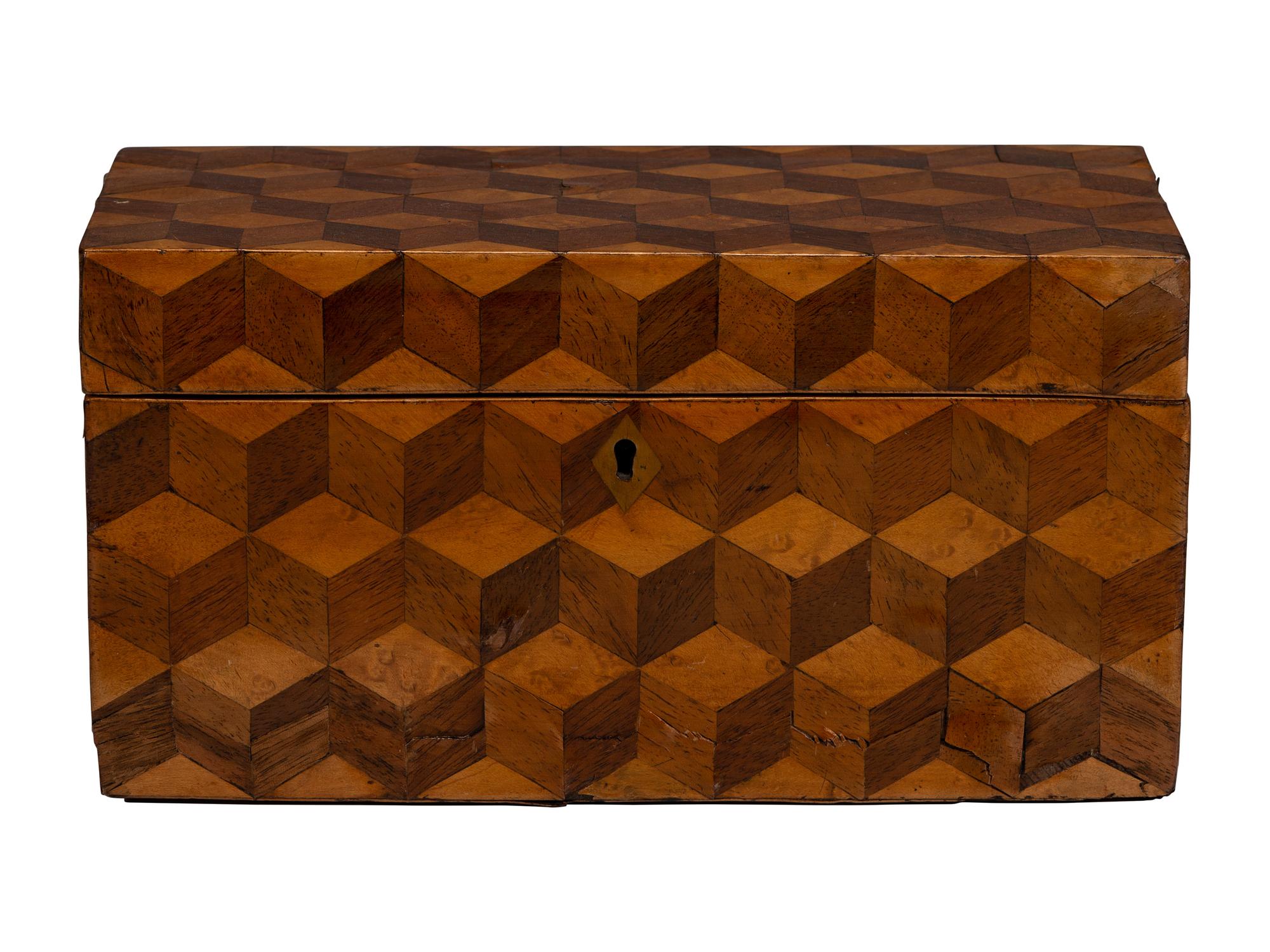 An English Tunbridge Ware Parquetry Tea Caddy