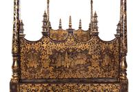 A Chinese Export Brown and Gold Lacquer Four-Post Canopy Bed