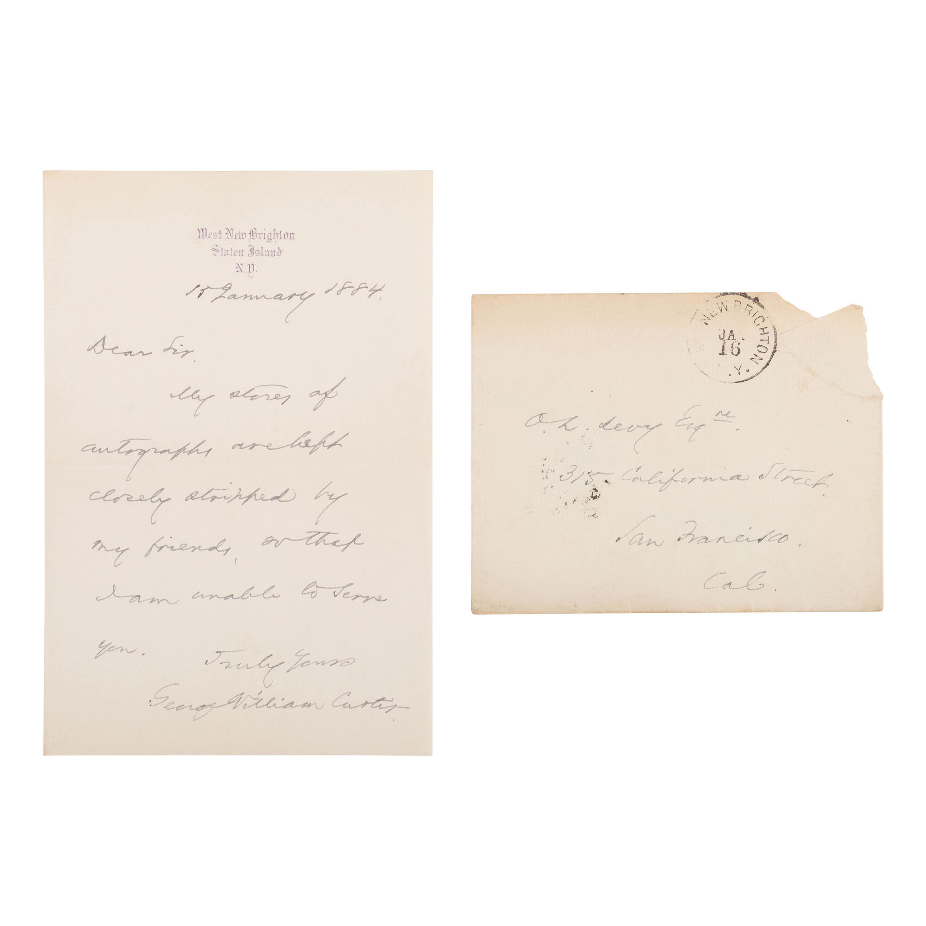 [Americana] G roup of 20 items related to writers and publishers including George Curtis, Marcus Pomeroy, and the Harper Brothers