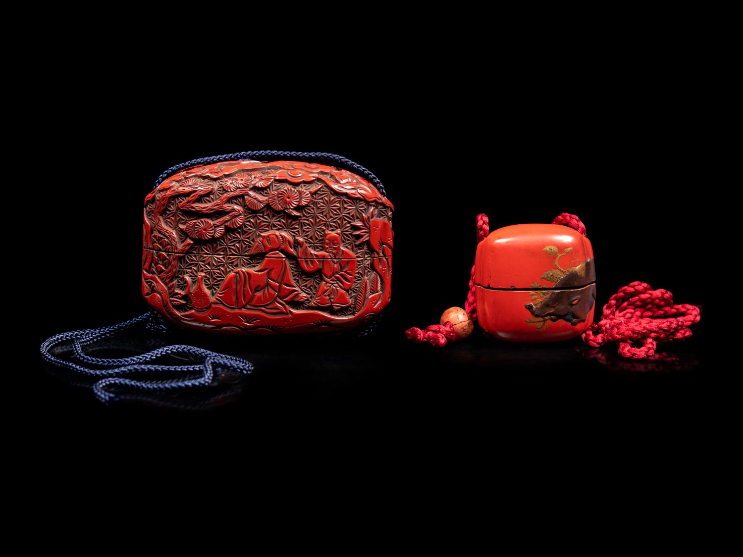 A Tsuishu Lacquer Inro and a Small Gold and Red Lacquer Inro