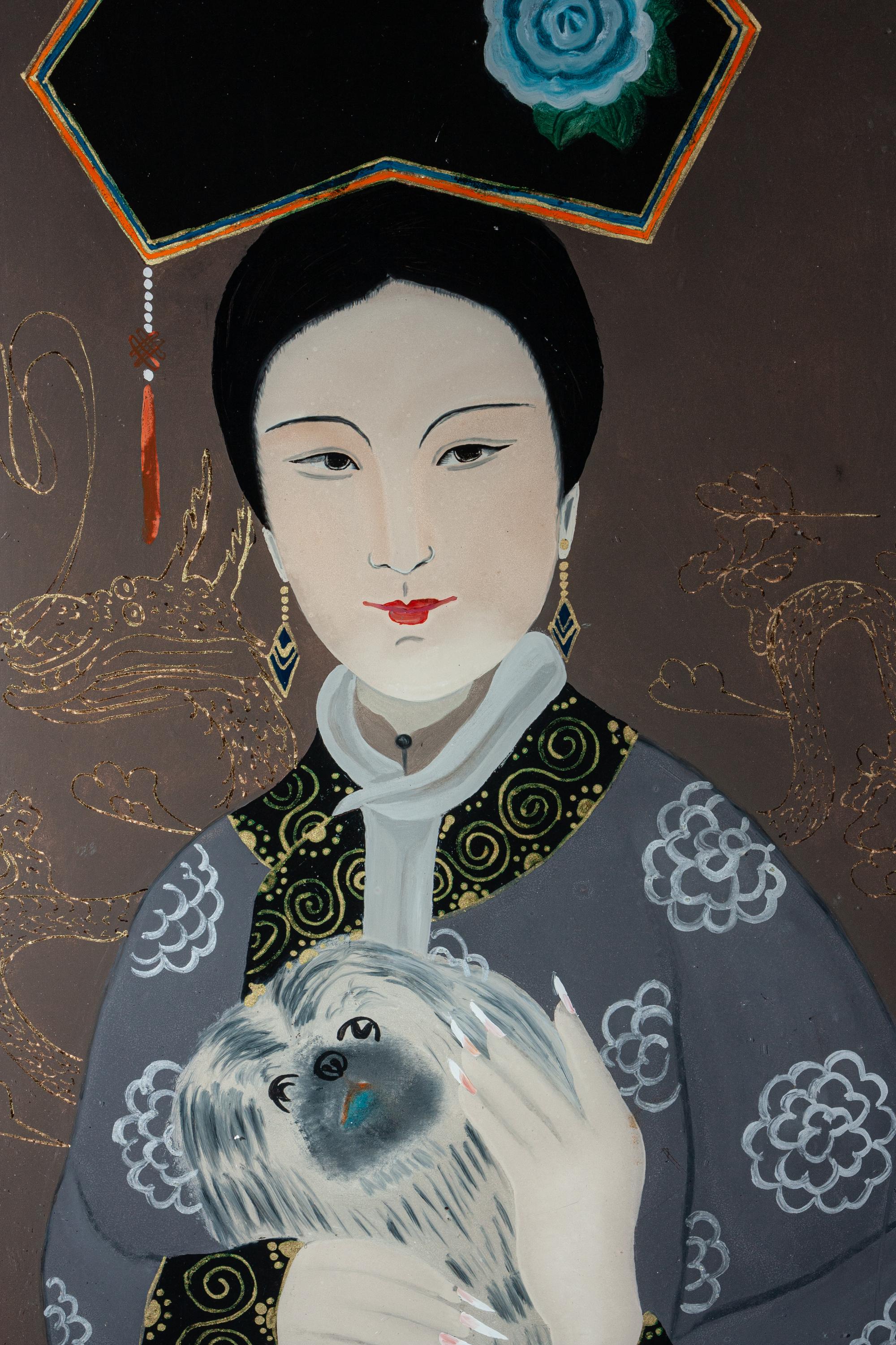 Three Chinese Reverse Glass Paintings