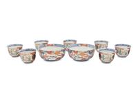 A Set of Nine Imari Palette Porcelain Teacups