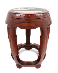 A Marble Inset Rosewood Barrel-Form Stool