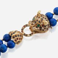 A lapis lazuli, diamond, sapphire, ruby, emerald gold necklace