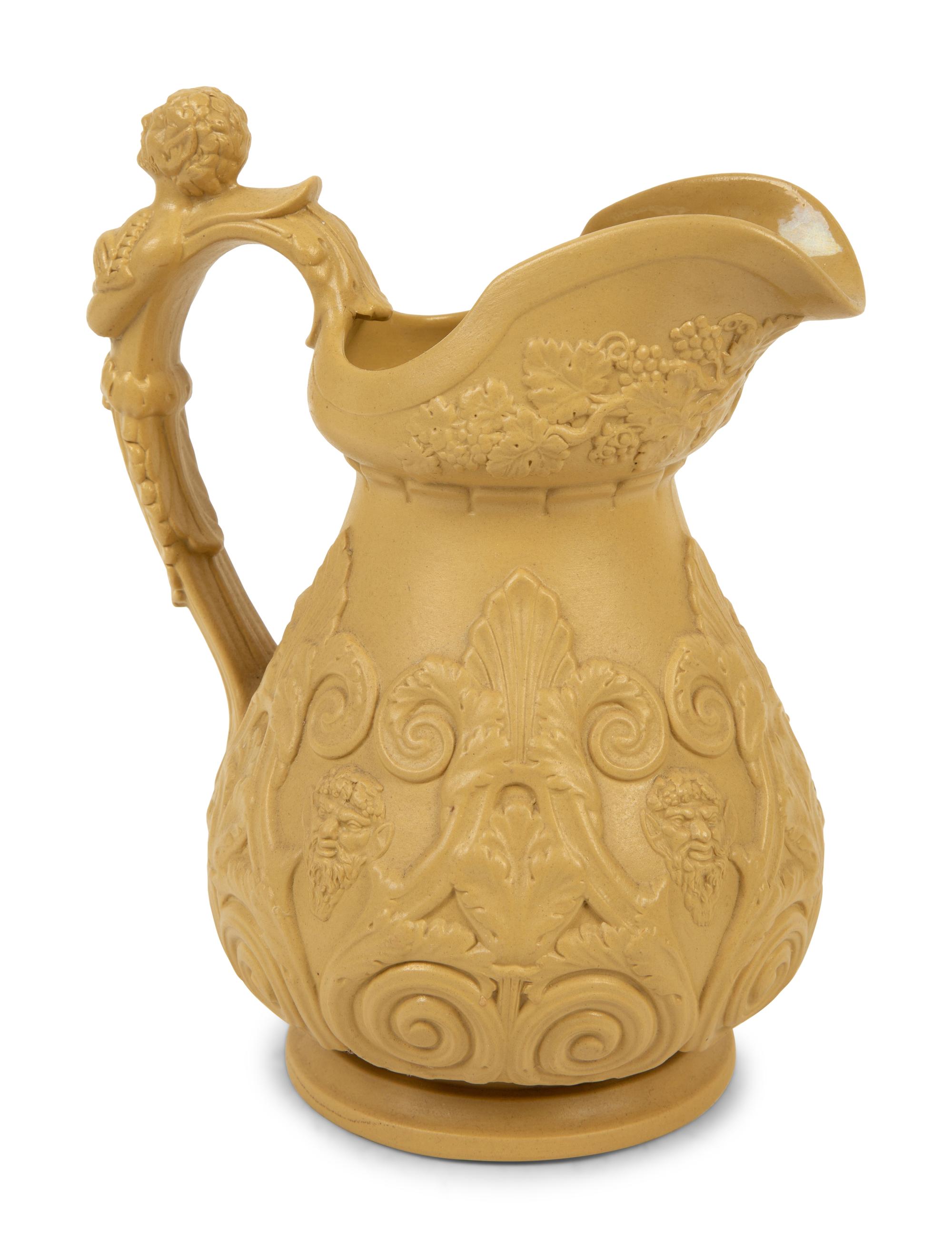 A Collection of Seven English Salt Glazed Relief Form Pitchers — 19TH/20TH CENTURY