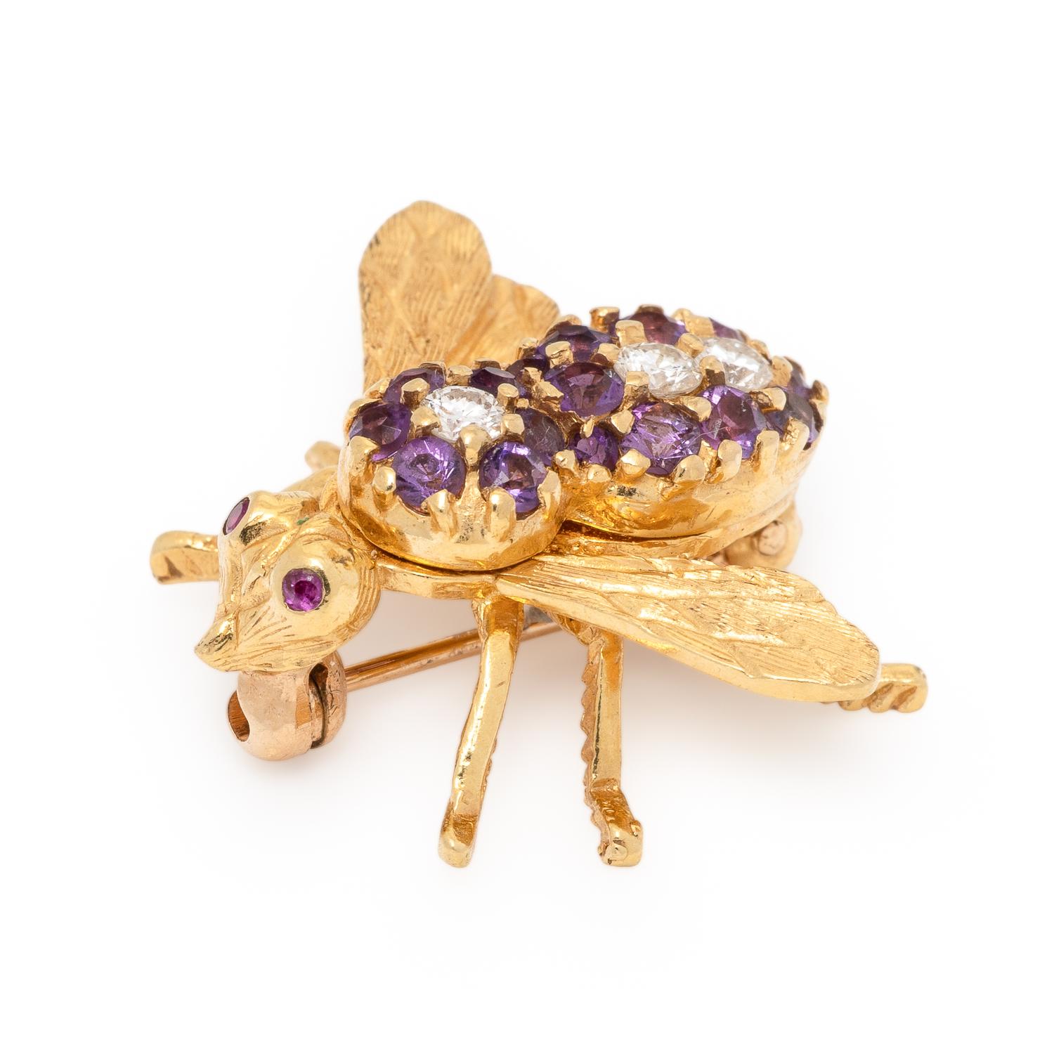 Herbert Rosenthal, Amethyst, Diamond, and Yellow Gold Bee Brooch