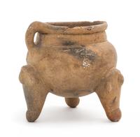 A Pre-Columbian Tripod Pottery Vessel. Height 4 1/4 x diameter 4 1/2 inches.