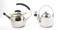 Two Stainless Steel Kettles Height of taller 10 1/4 inches. — VARIOUS MAKERS