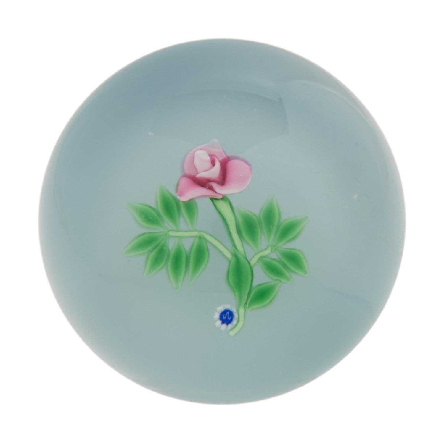 A Francis Whittemore Pink Flower on White Ground Glass Paperweight