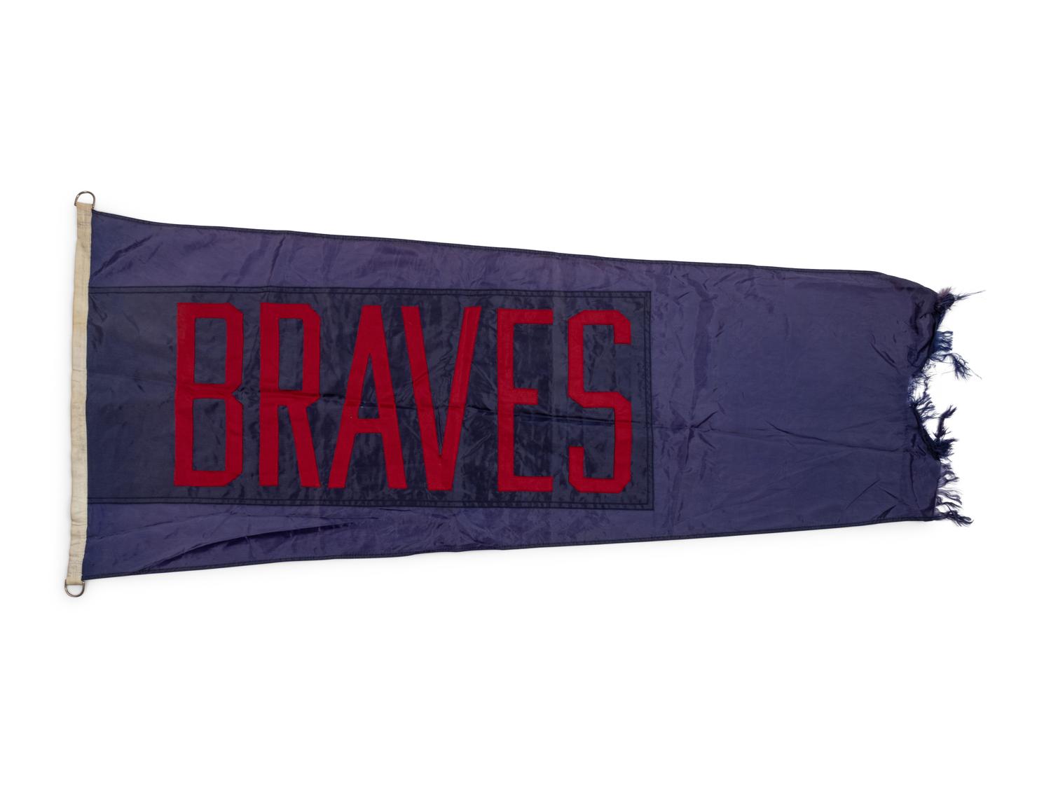 An Atlanta Braves Flag Once Flown on Wrigley Field Scoreboard Collected by Former Chicago Cubs Wrigley Field Head Scorekeeper
