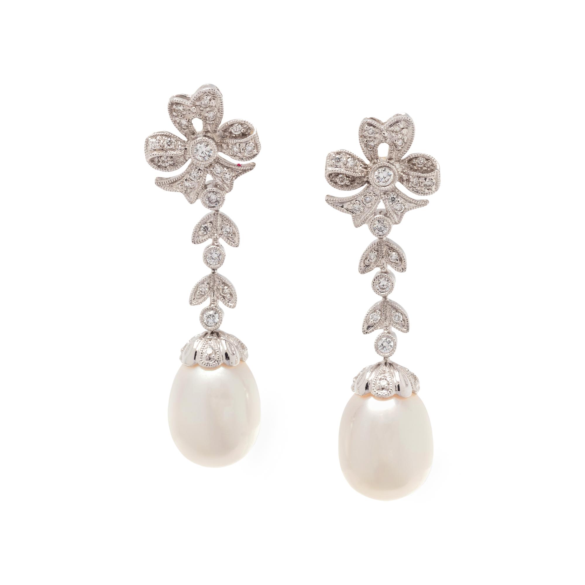 DIAMOND AND CULTURED PEARL EARRINGS
