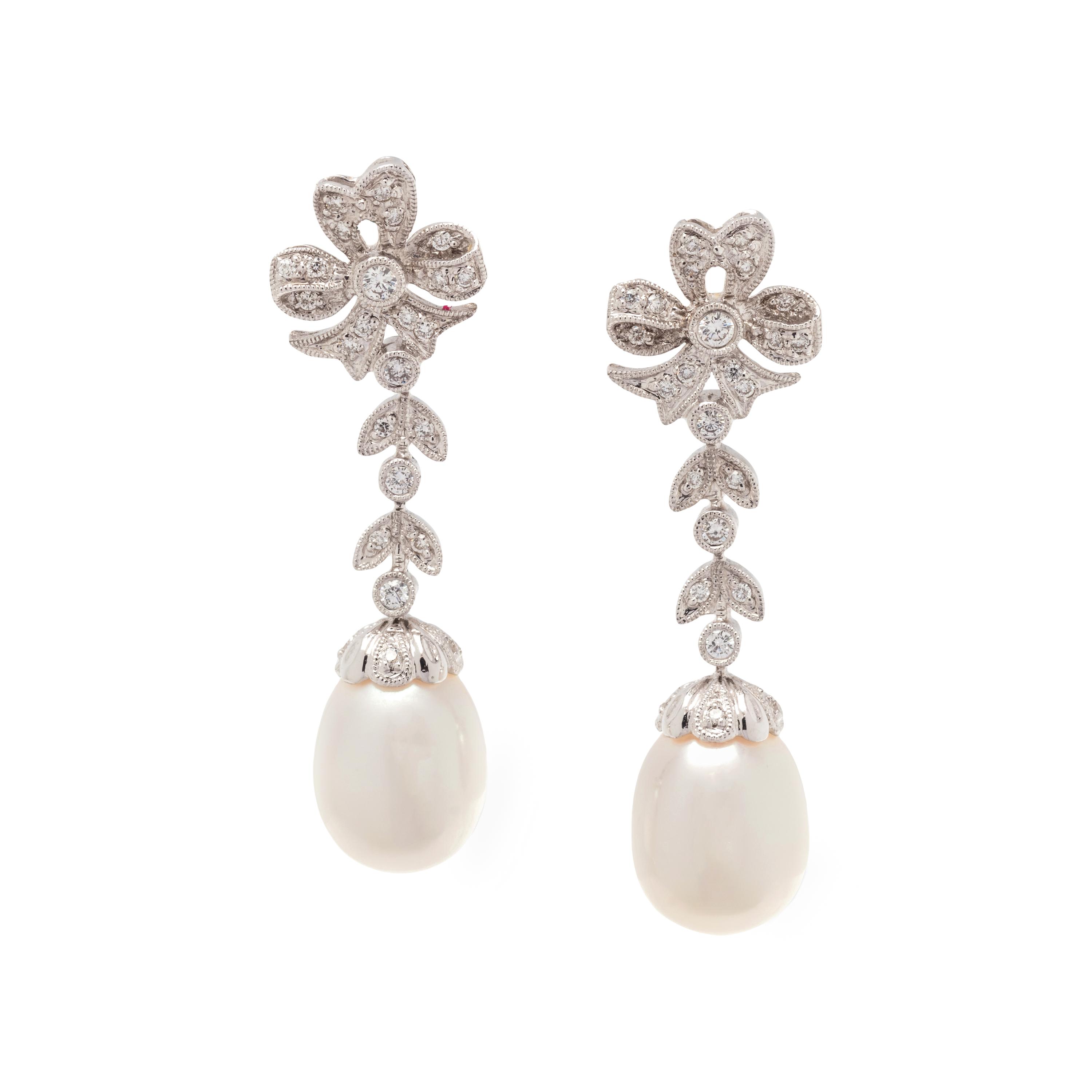 DIAMOND AND CULTURED PEARL EARRINGS