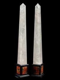 A Pair of Rock Crystal Obelisks with Boulle Marquetry Bases