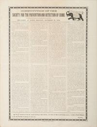 [CRIME & PUNISHMENT]. Constitution of Society for the Prevention and Detection of Crime . Organied at North Bridgton, December 31, 1814. Portland, ME: B. Thurston & Co., [second half of the 19th century].