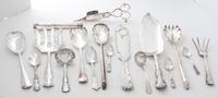 A Group of Silver and Silver-Plate Flatware, various makers, comprising 13 teaspoons 15 demitasse spoons 3 salad serving sets 3 sugar t