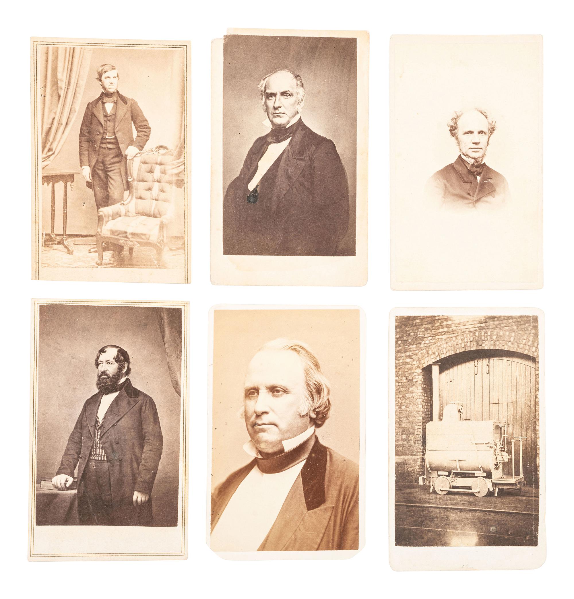 [EARLY PHOTOGRAPHY]. 12 CDVs of politicians, abolitionists, & other figures, incl. Cyrus W. Field.